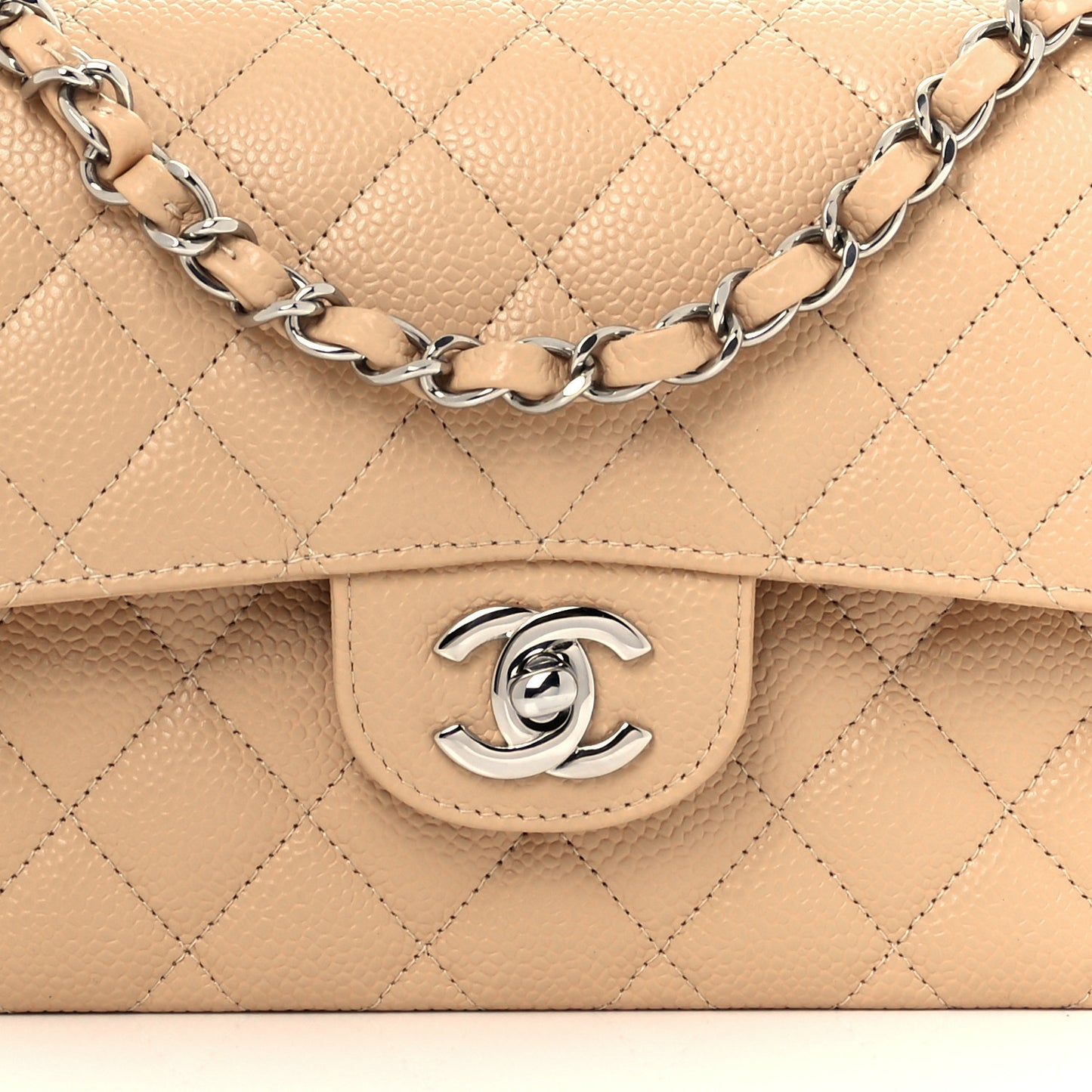 Caviar Quilted Small Double Flap Beige