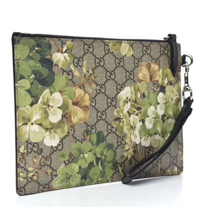 Gucci GG Supreme Monogram Blooms Small Zip Wristlet Pouch Beige New Military Black 3 of 7