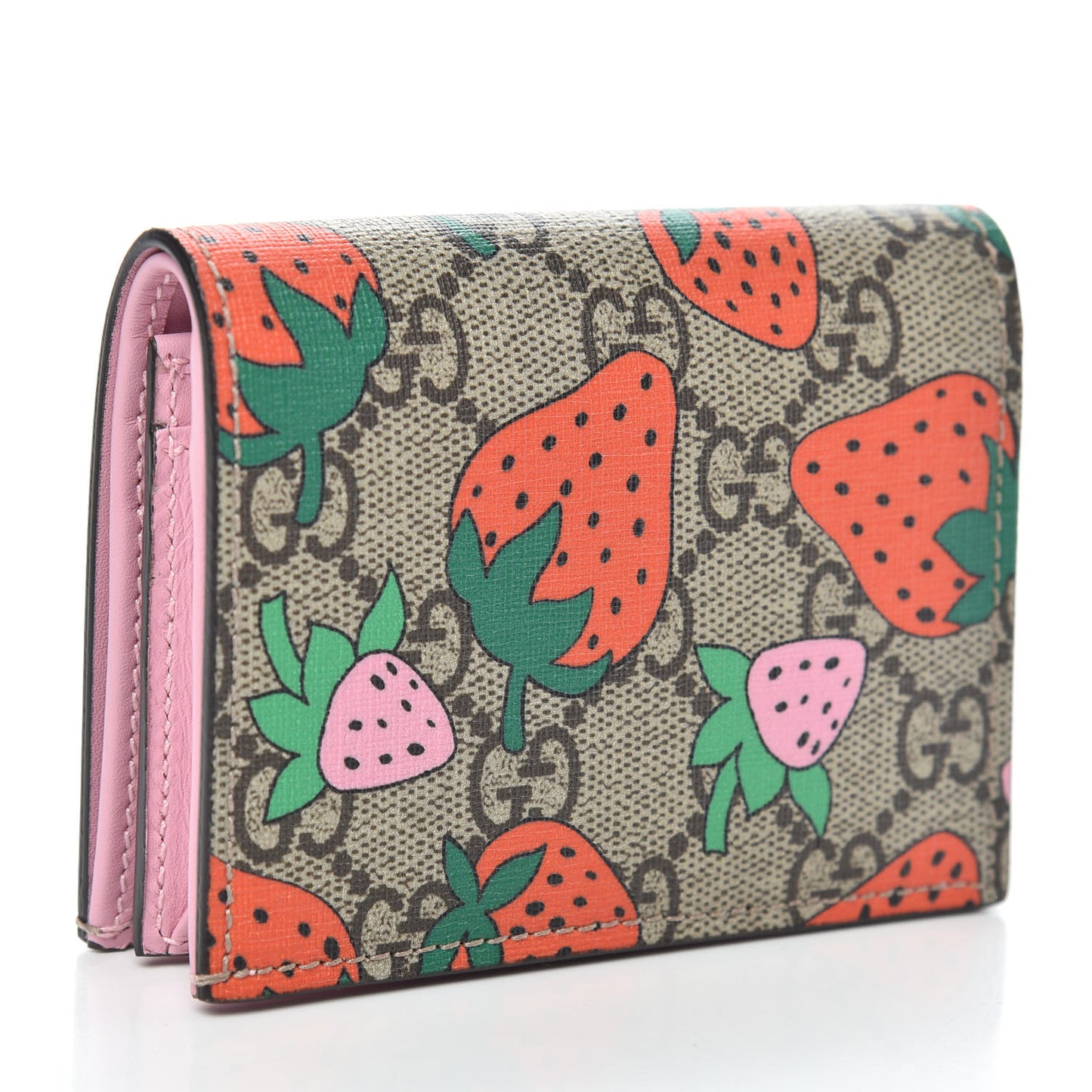 GG Supreme Monogram Strawberry Card Case