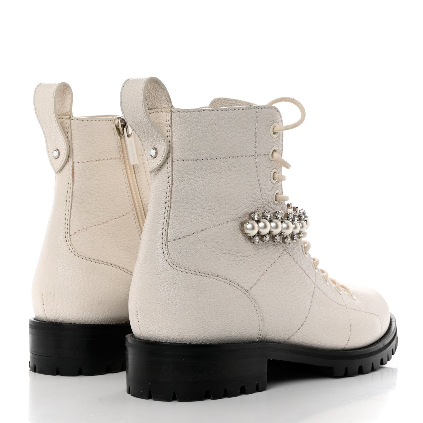 Goatskin Pearl Embellished Cruz Combat Boots 37 White