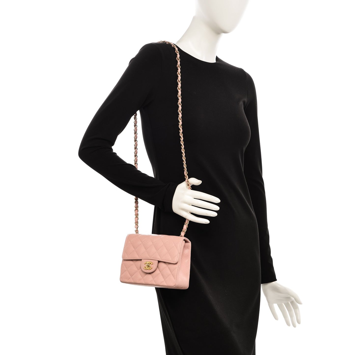 Caviar Quilted Mini Square Flap Pink