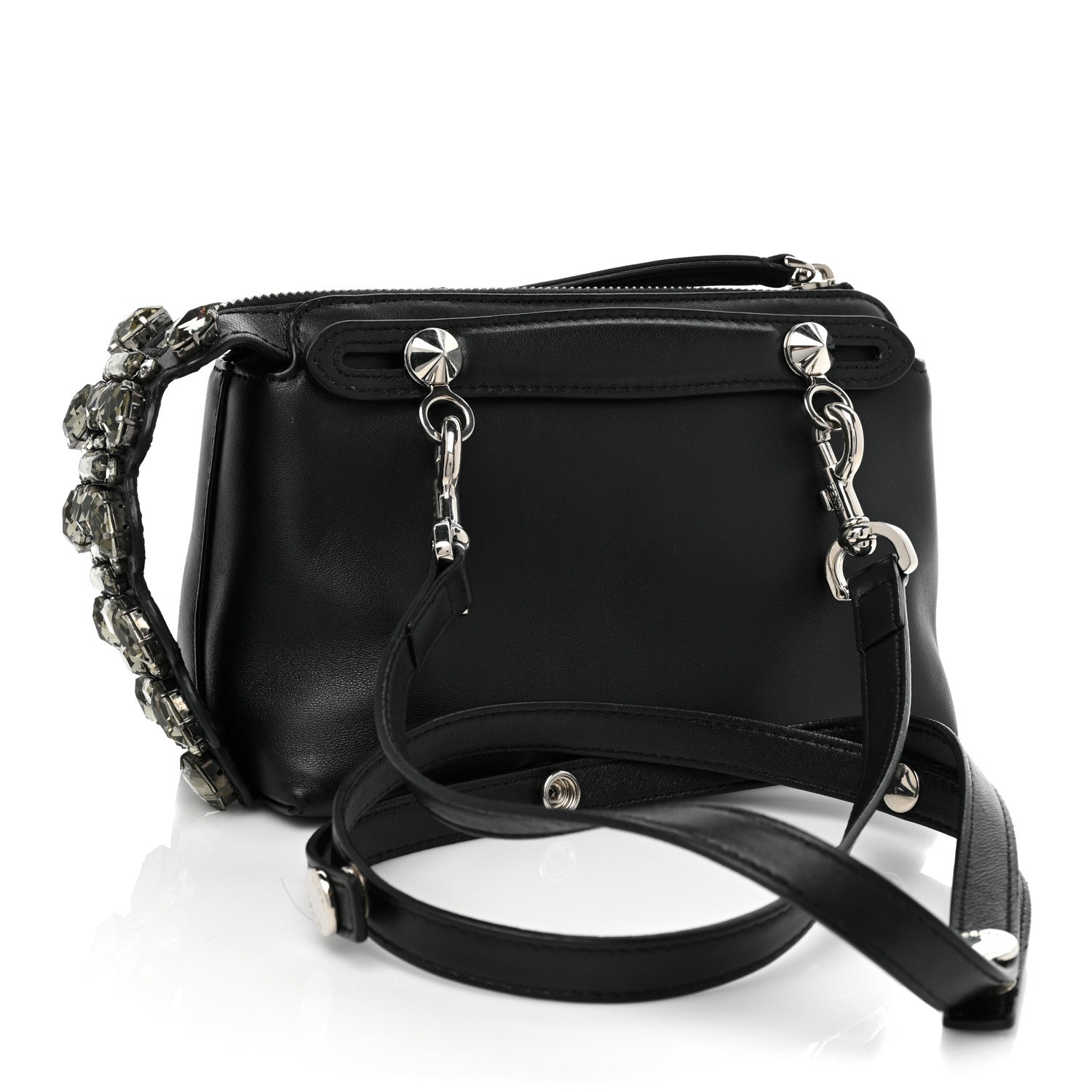 Fendi Shiny Nappa Crystal Croc Tail Mini By The Way Boston Bag Black Smoky Quartz 3 of 12