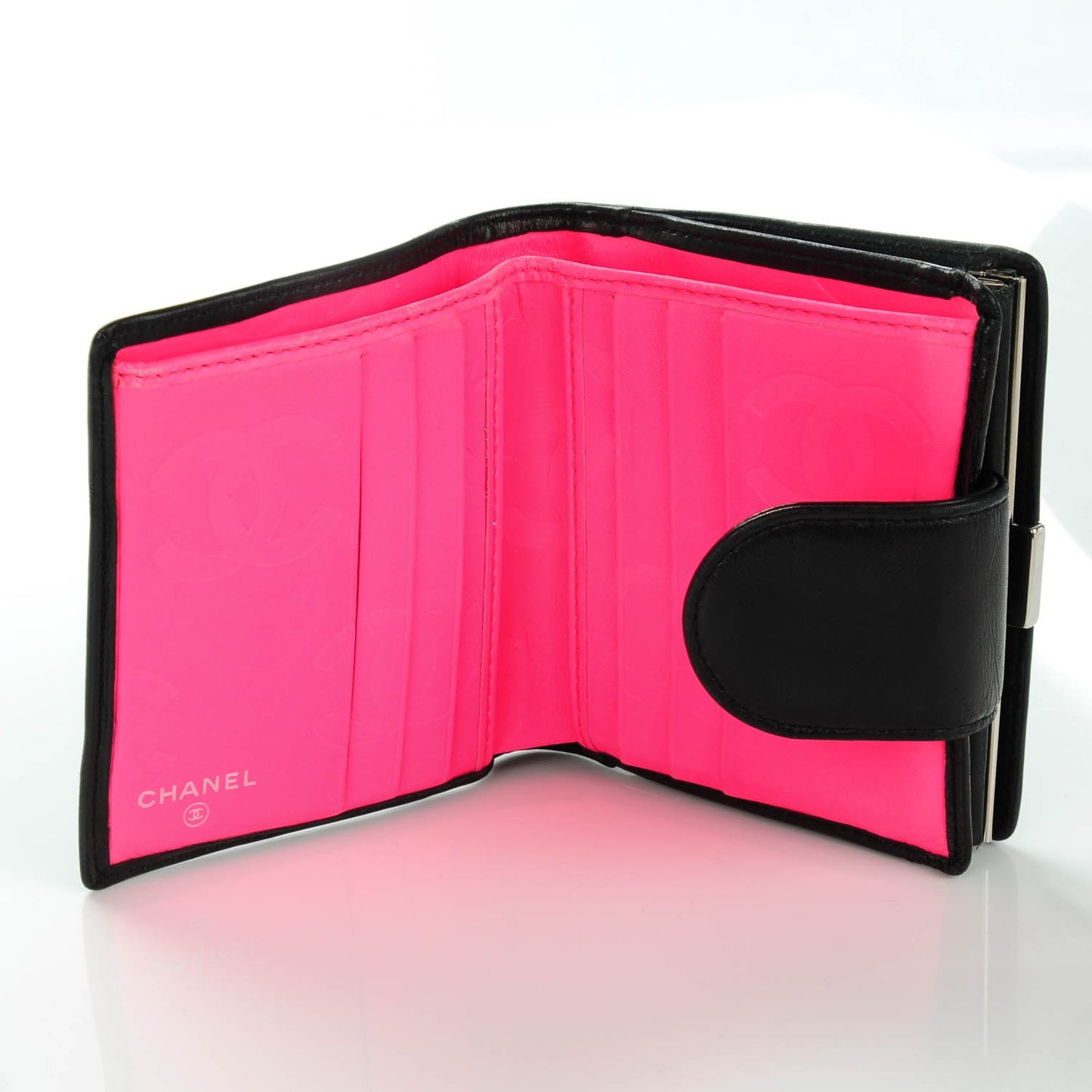 Calfskin Quilted Cambon Bi-fold Wallet Black White