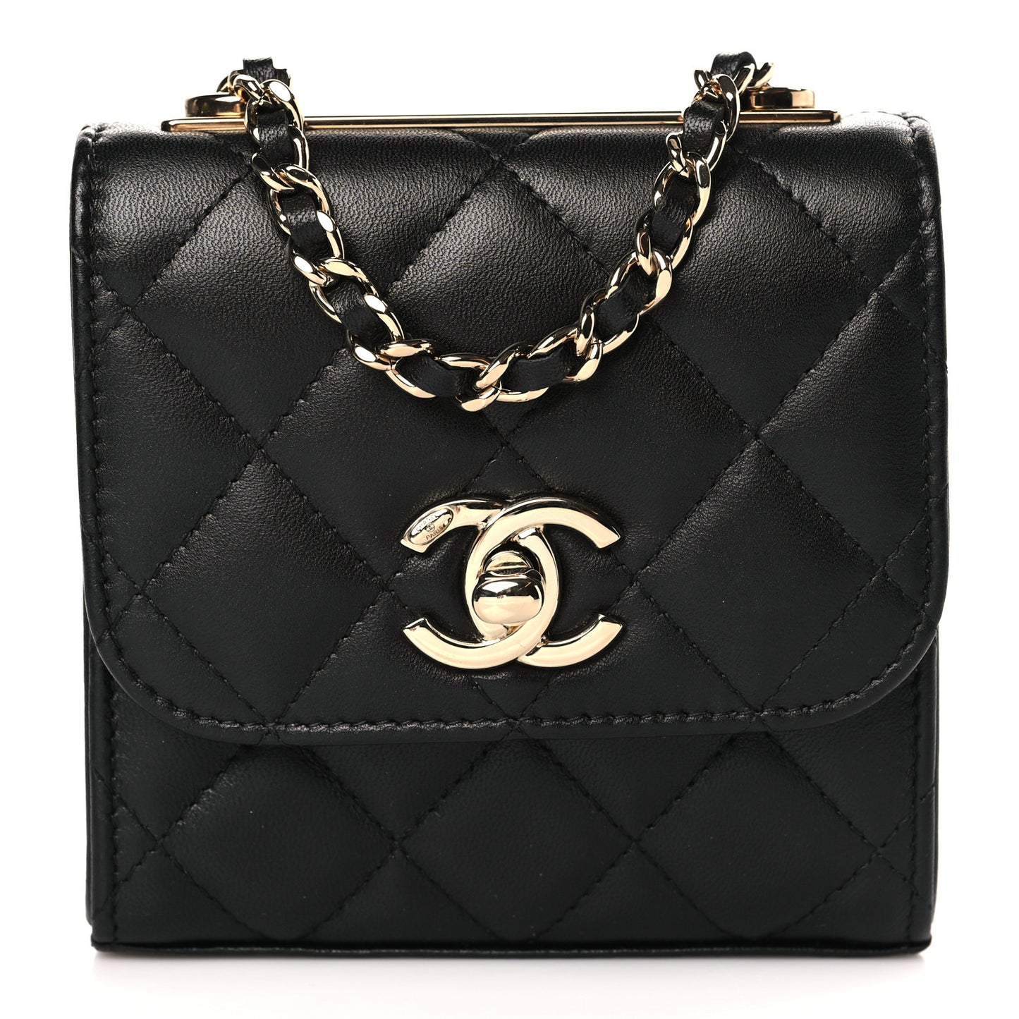 Lambskin Quilted Mini Trendy CC Chain Wallet Black