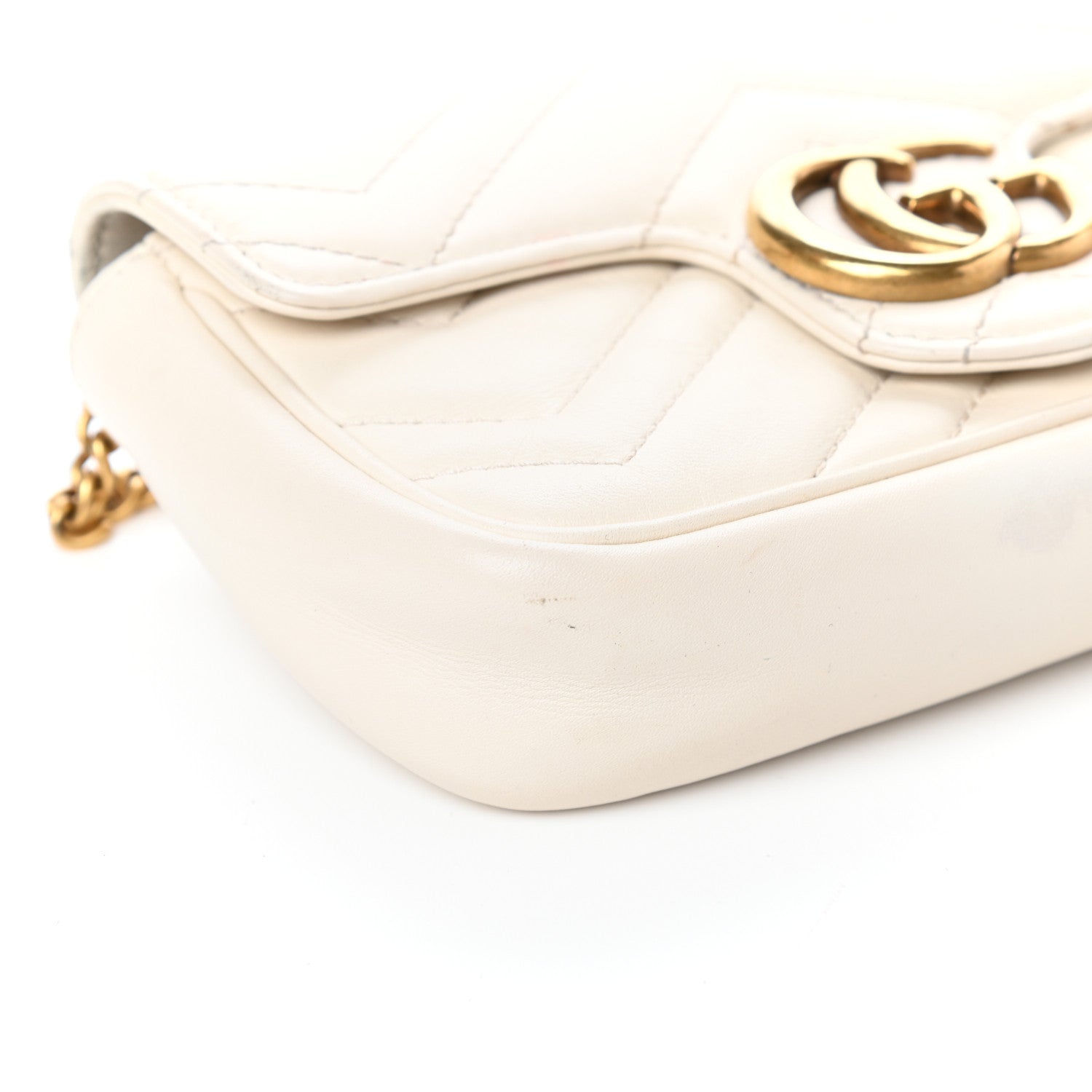 Gucci Calfskin Matelasse Super Mini GG Marmont Shoulder Bag White 7 of 8
