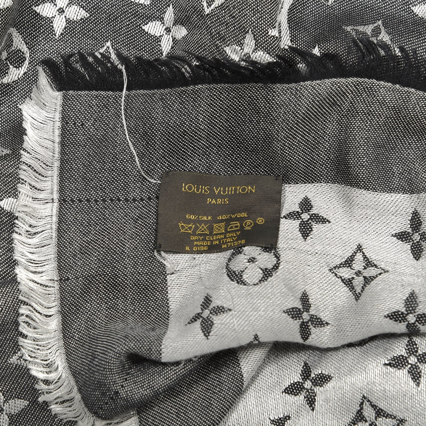 Silk Wool Monogram Denim Shawl Black