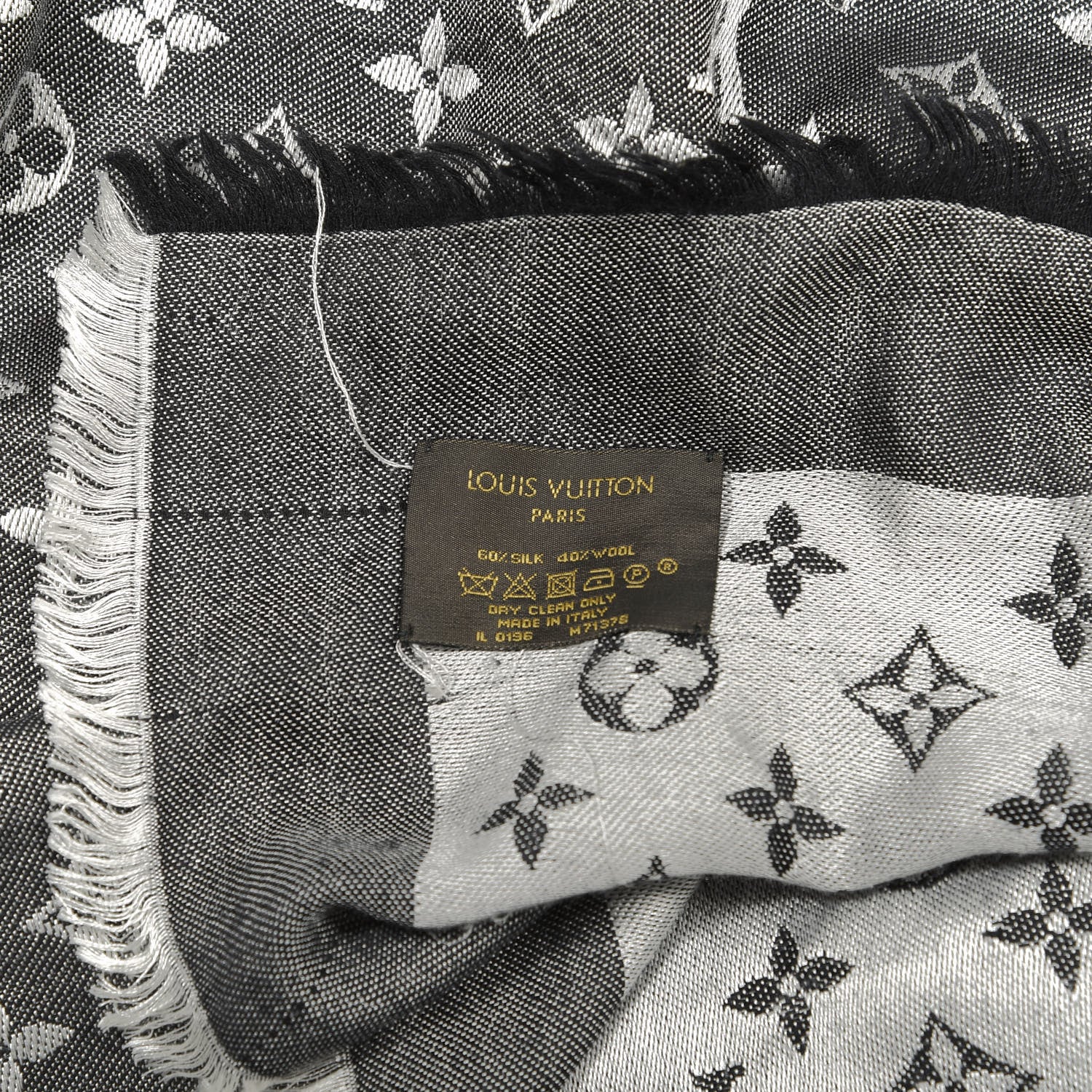 Louis Vuitton Silk Wool Monogram Denim Shawl Black 2 of 4