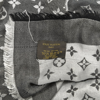 Louis Vuitton Silk Wool Monogram Denim Shawl Black 2 of 4