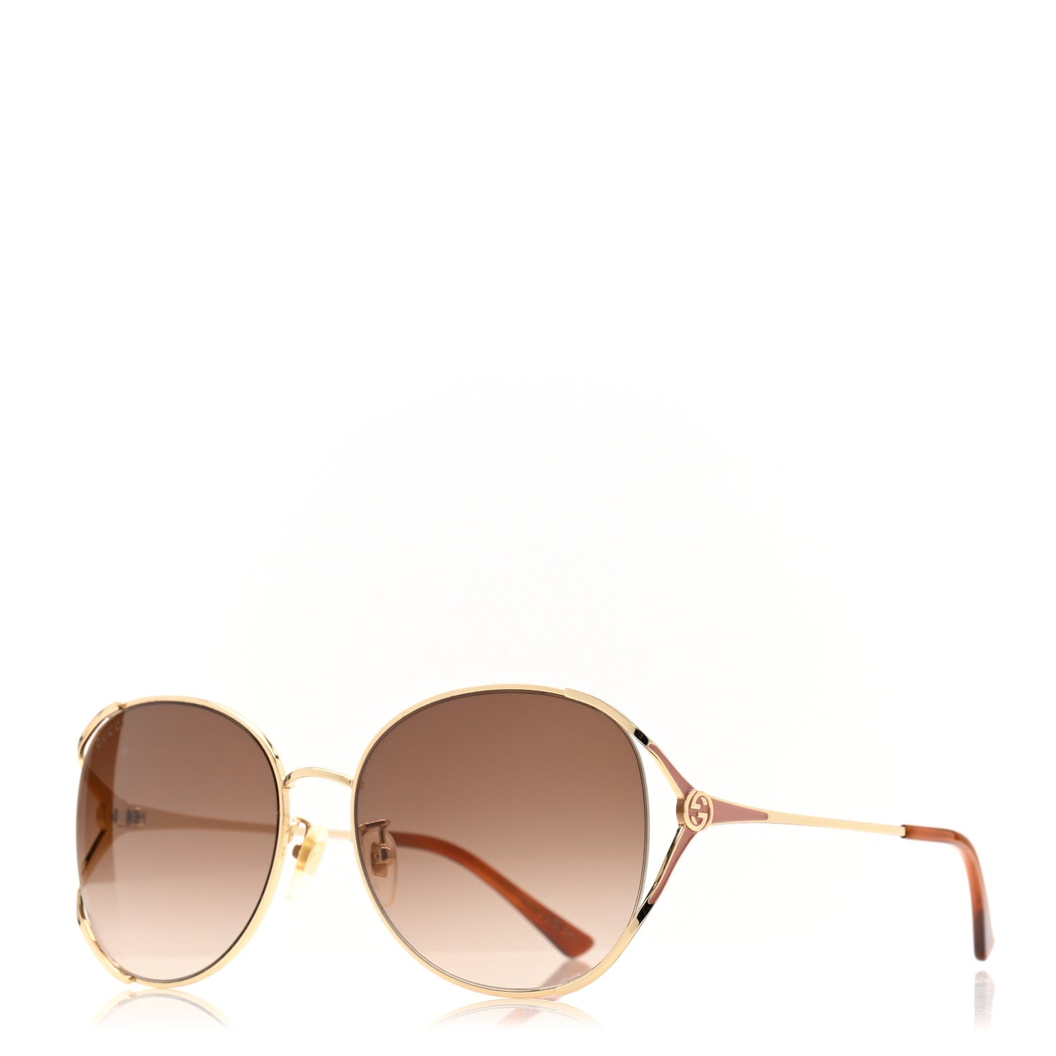 Gucci Metal Oversized Round Frame Sunglasses GG0650SK Gold 1 of 8