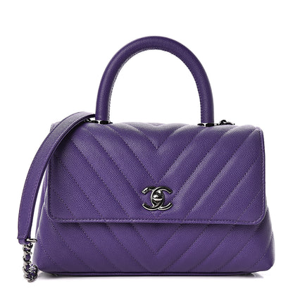 Chanel Caviar Chevron Quilted Mini Coco Handle Flap Purple 1 of 11