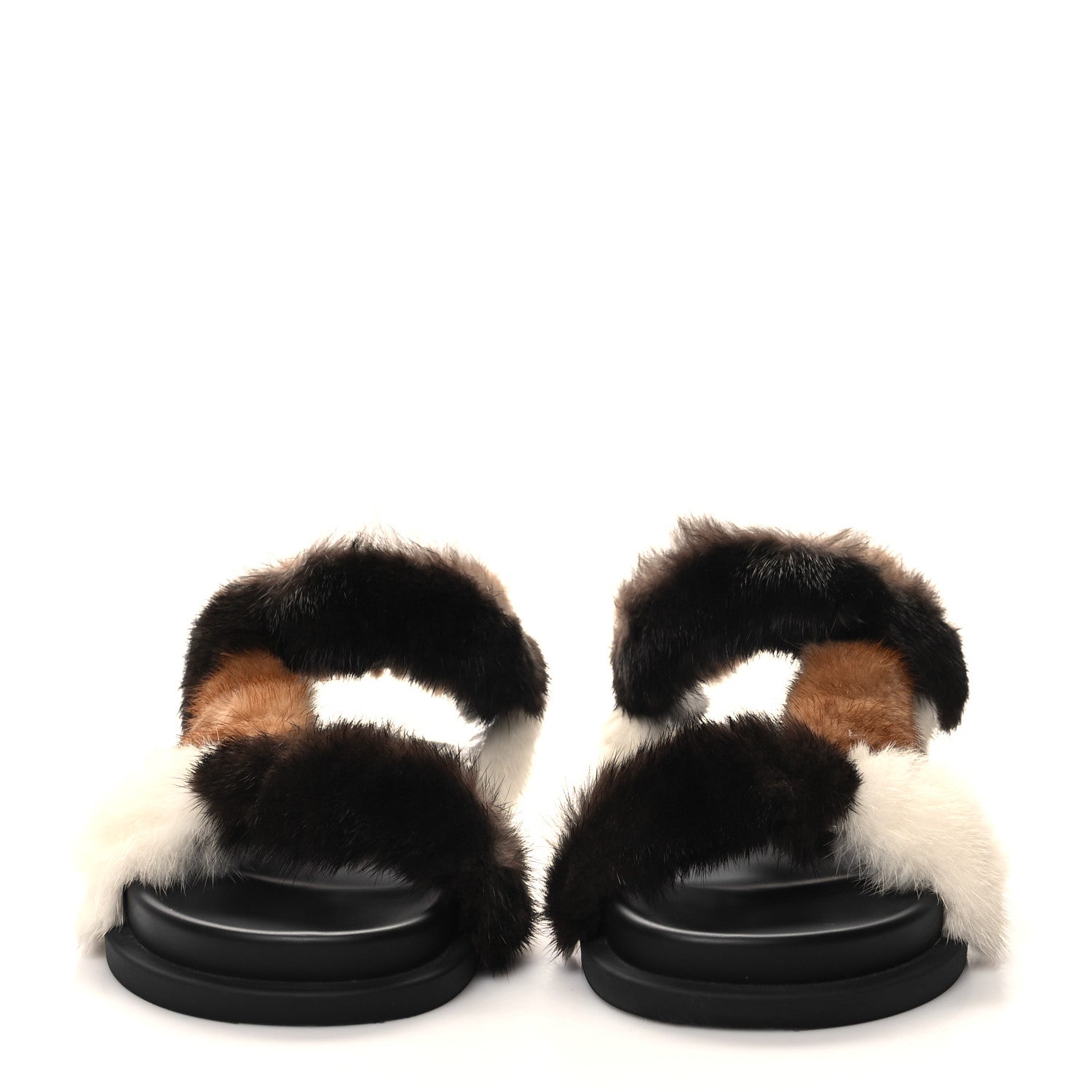Fendi Mink Fur FF Fendi Feel Sandals 35 Mogano Brown Perla Tobacco Black 2 of 9