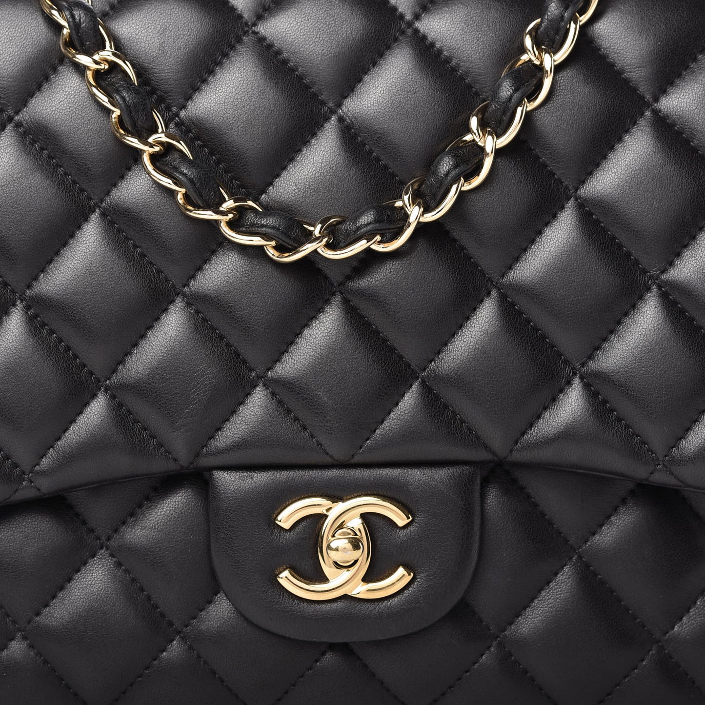 Lambskin Quilted Jumbo Single Flap Black