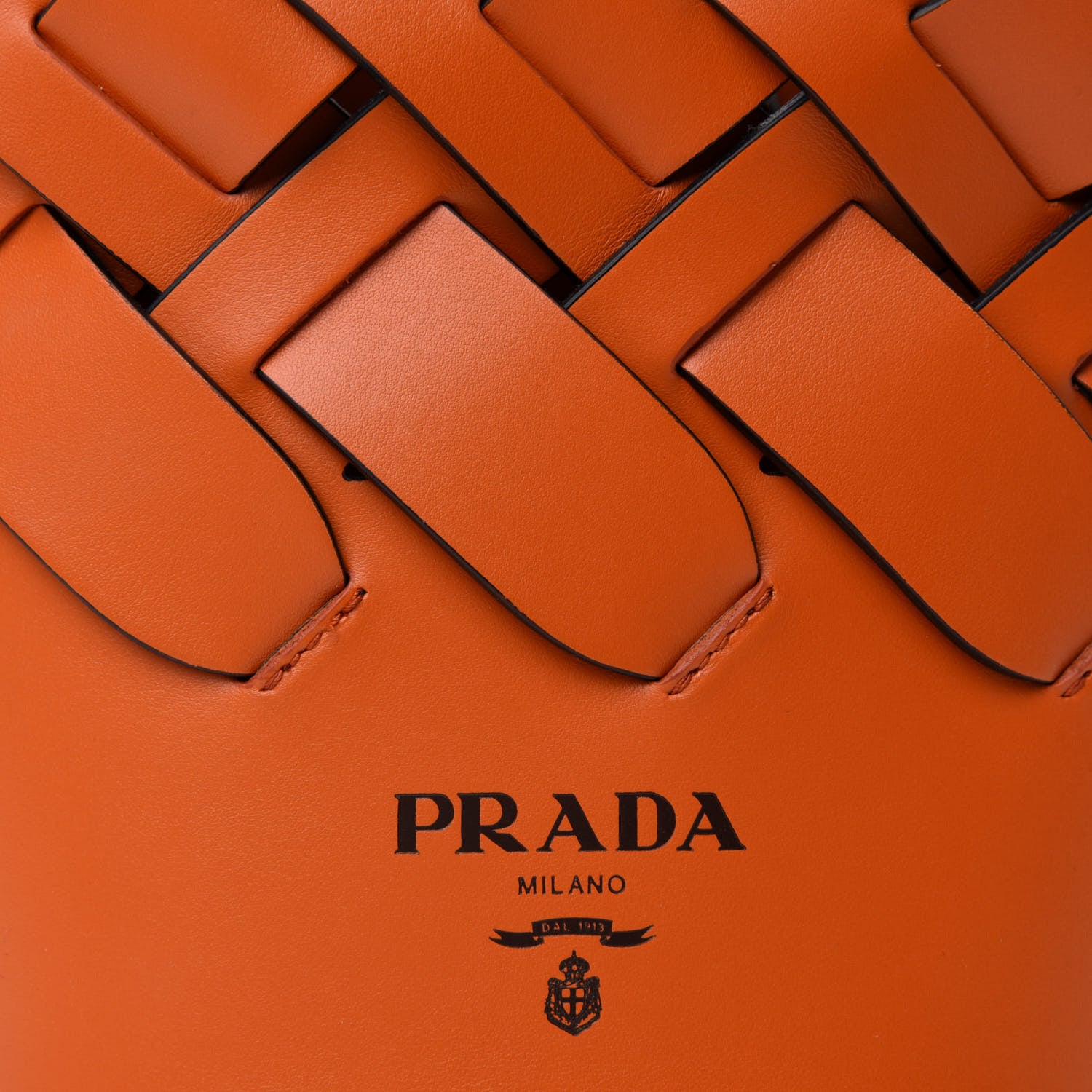 Prada Vitello Intreccio Tress Bucket Bag Papaya Black 10 of 10