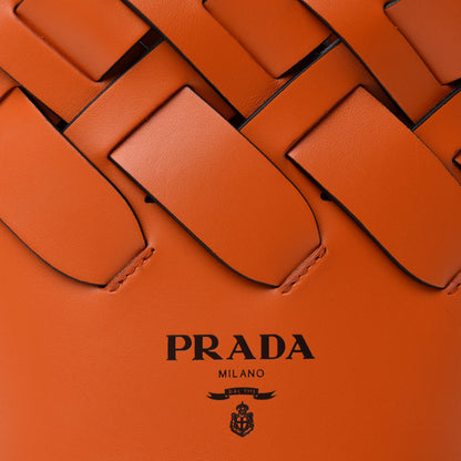 Prada Vitello Intreccio Tress Bucket Bag Papaya Black 10 of 10