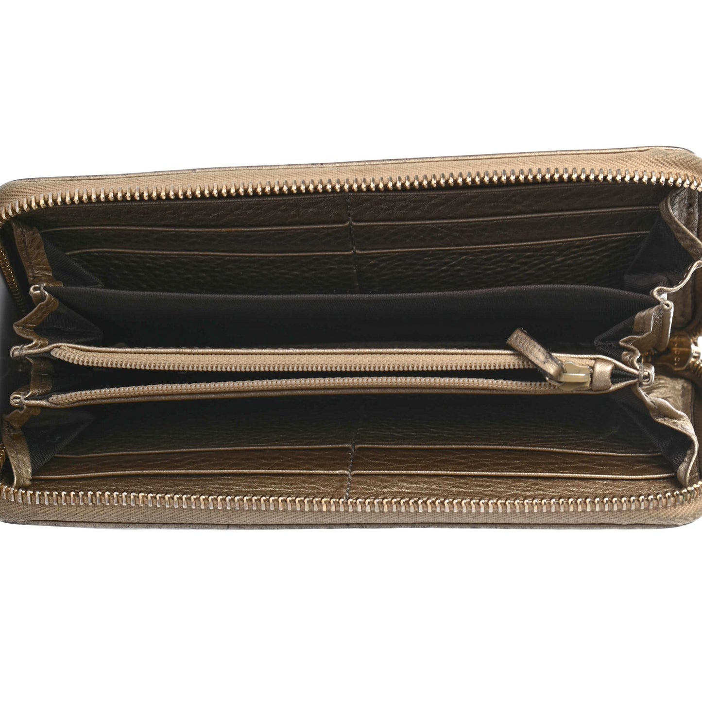 Metallic Pebbled Calfskin Soho Zip Around Wallet Golden Beige
