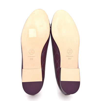 Chanel Printed Lambskin Patent CC Cap Toe Ballerina Flats 36 Burgundy Black 9 of 9