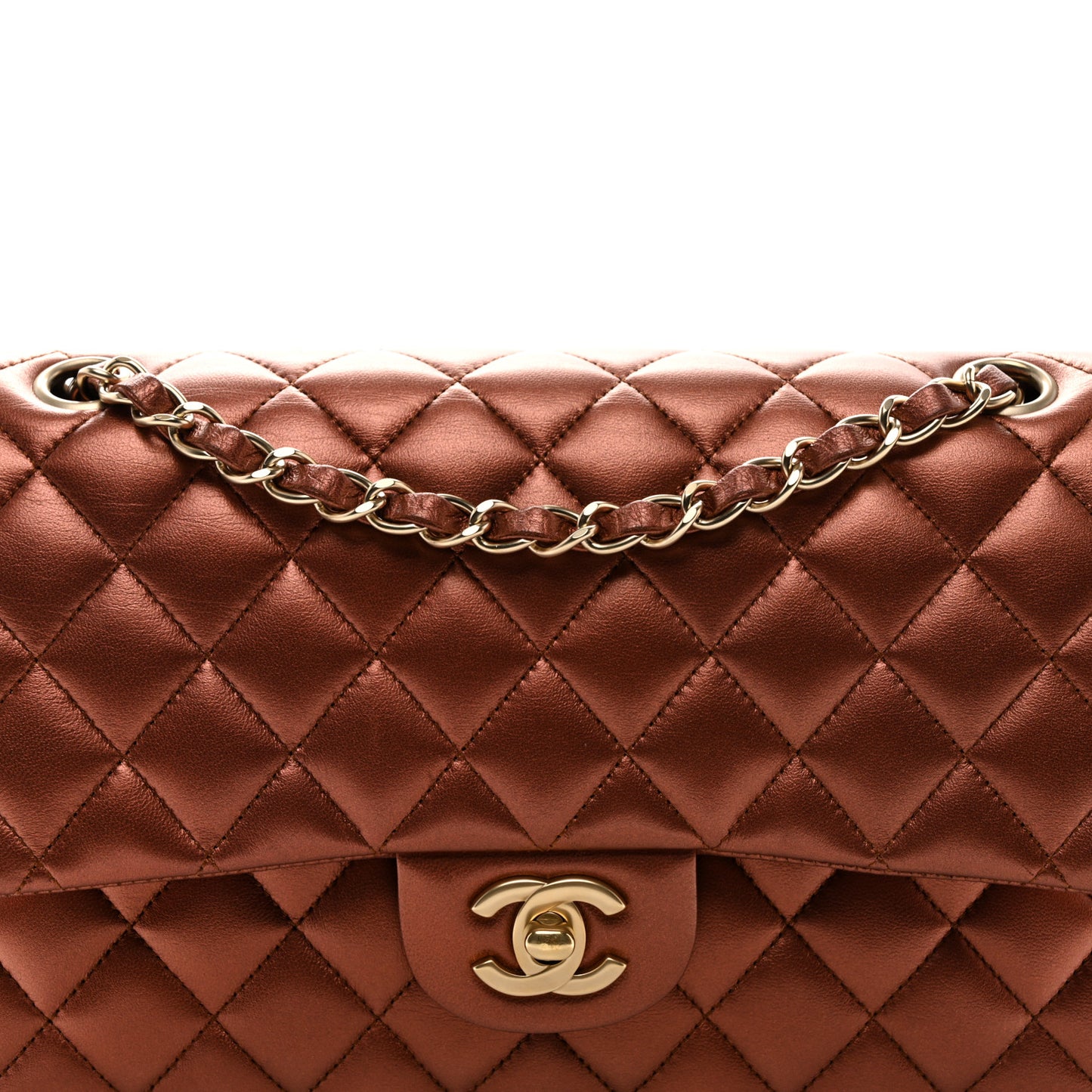 Metallic Lambskin Quilted Medium Double Flap Bronze