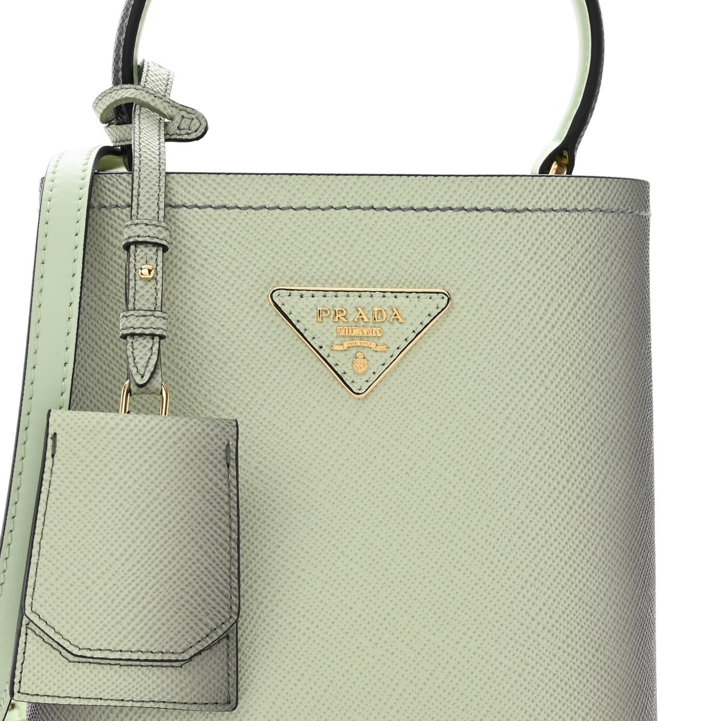 Saffiano Cuir Small Panier Bucket Bag Acqua Sfumato