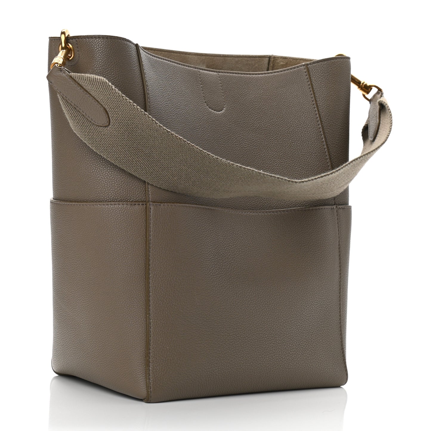 Soft Grained Calfskin Sangle Bucket Bag Taupe