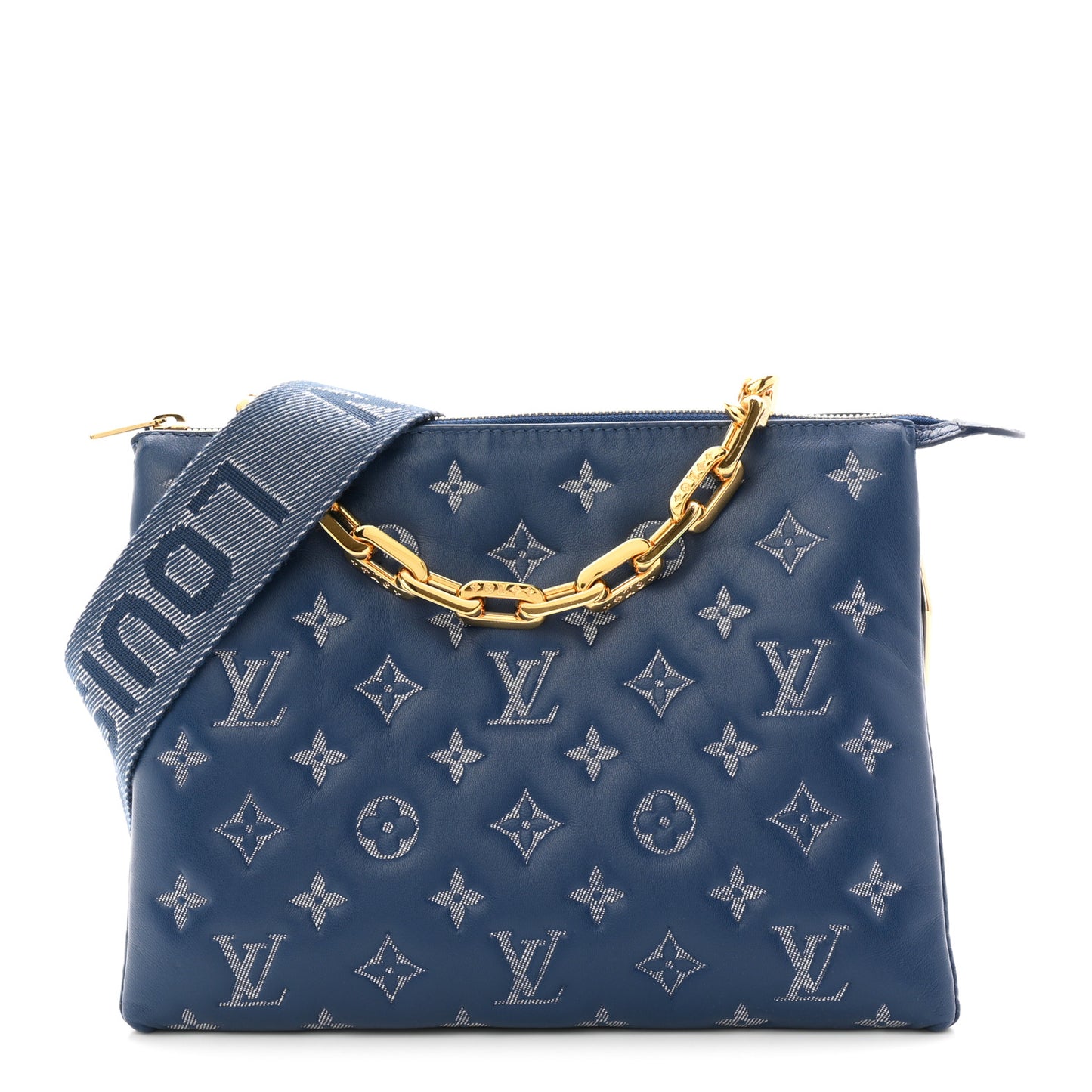Lambskin Embossed Monogram Coussin PM Denim Blue