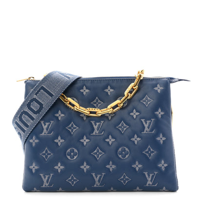 Louis Vuitton Lambskin Embossed Monogram Coussin PM Denim Blue 1 of 10