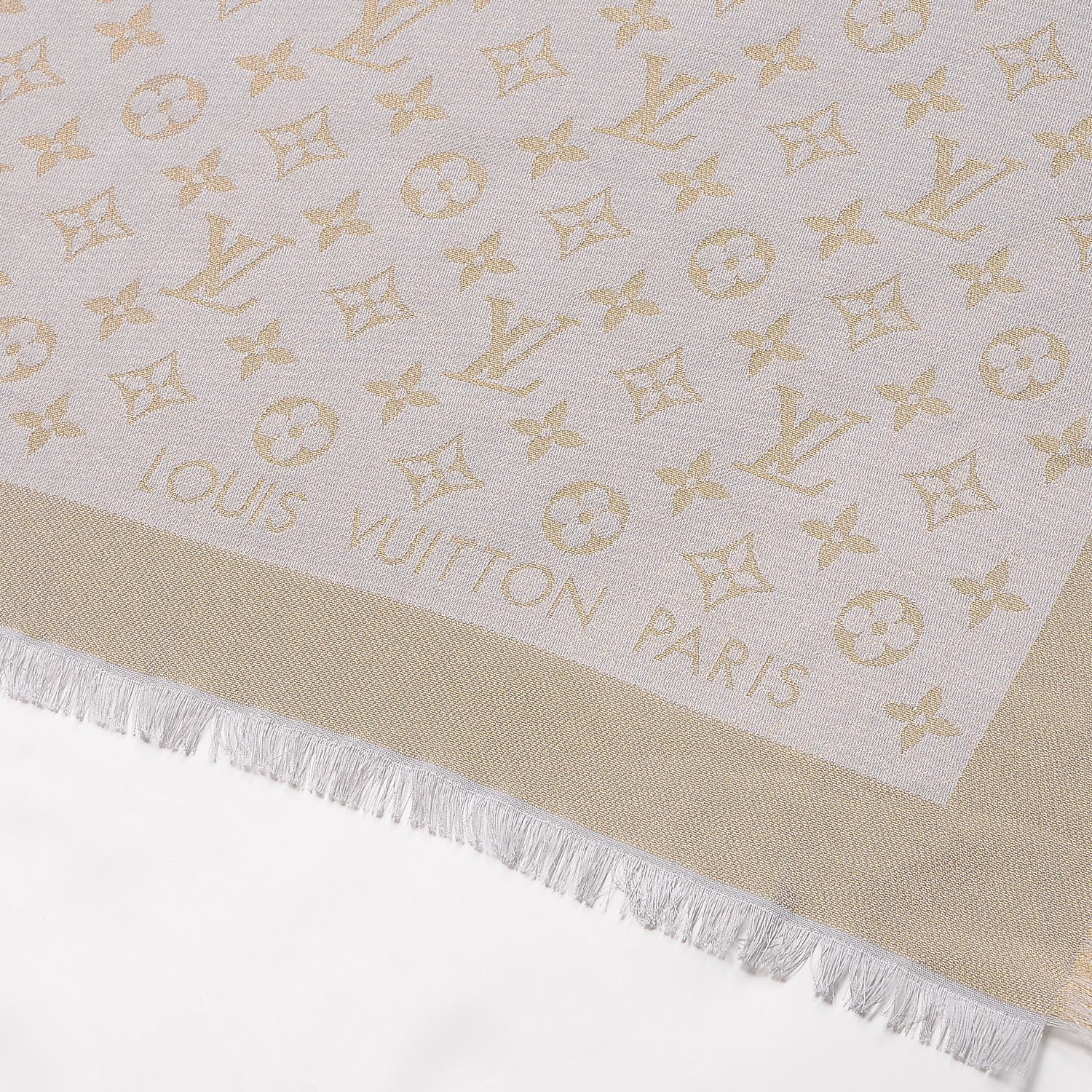 Louis Vuitton Silk Lurex Wool Monogram Shine Shawl Charcoal Greige 3 of 6