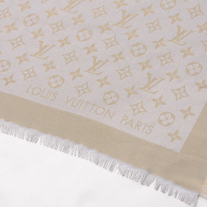 Louis Vuitton Silk Lurex Wool Monogram Shine Shawl Charcoal Greige 3 of 6