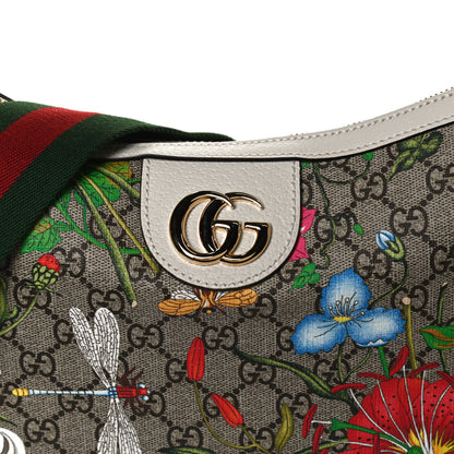 Gucci GG Supreme Monogram Flora Web Small Ophidia Half Moon Hobo White 9 of 14