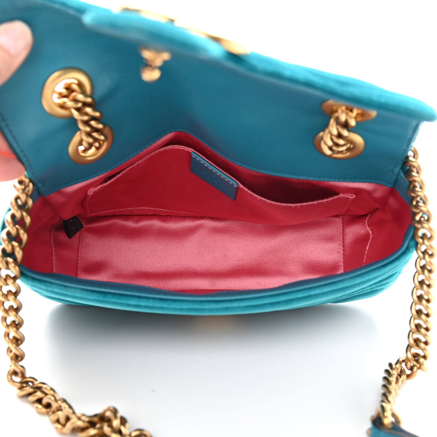 Gucci Velvet Matelasse Mini GG Marmont Shoulder Bag Pavone Cyan 5 of 11