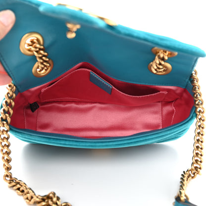 Gucci Velvet Matelasse Mini GG Marmont Shoulder Bag Pavone Cyan 5 of 11