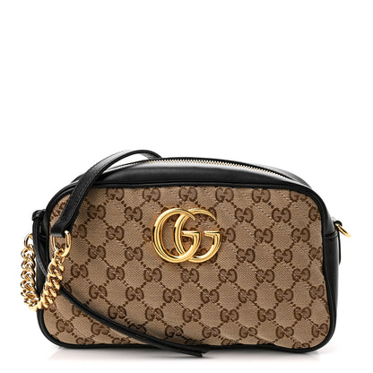 Gucci Monogram Matelasse Diagonal Small GG Marmont Chain Shoulder Bag Beige Black 1 of 11