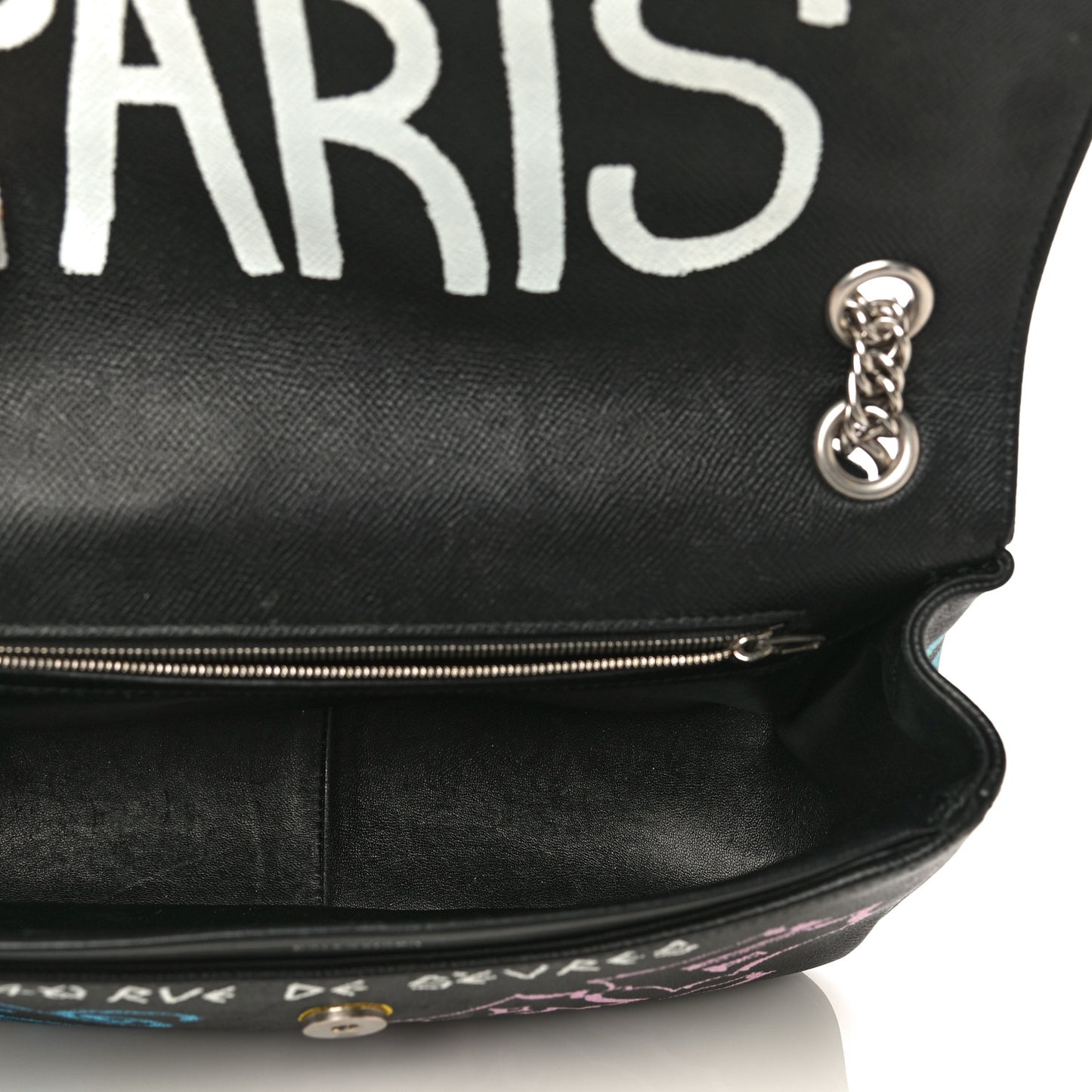 Grained Calfskin Graffiti M BB Round Shoulder Bag Black Multicolor