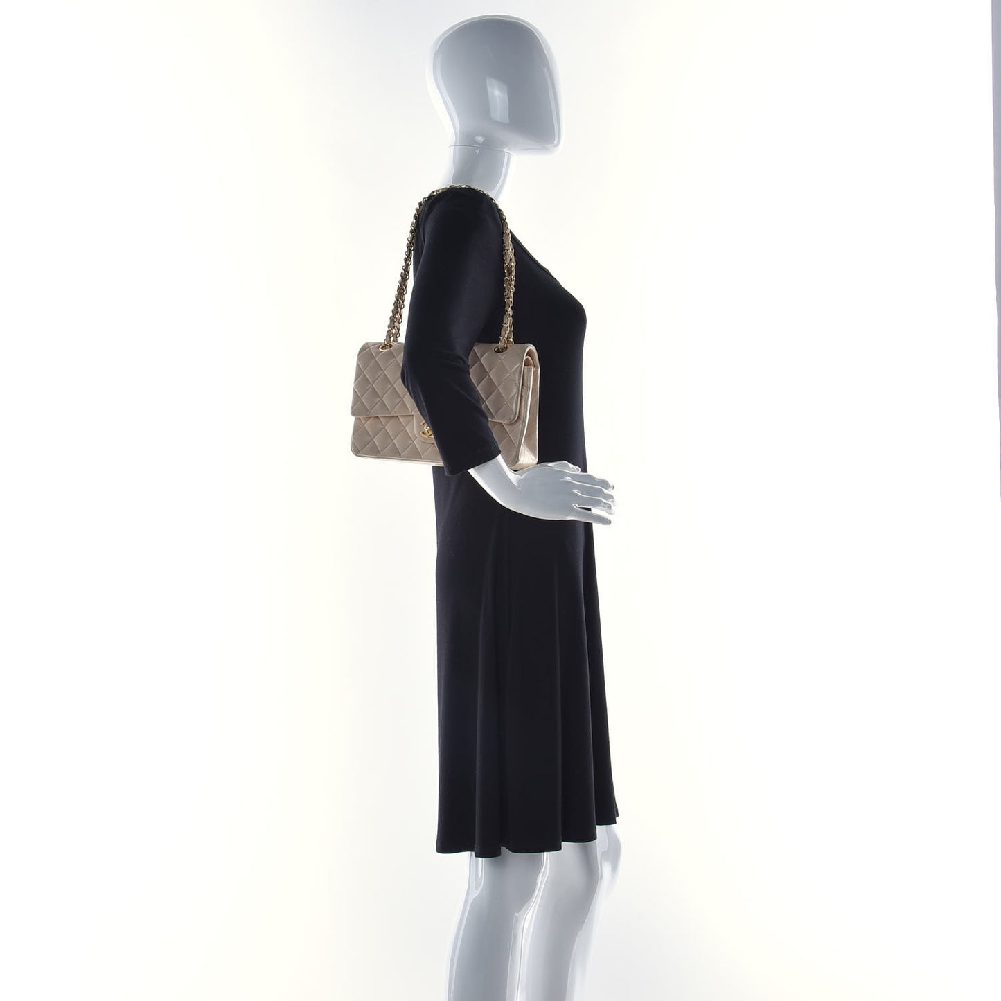 Lambskin Quilted Medium Double Flap Beige