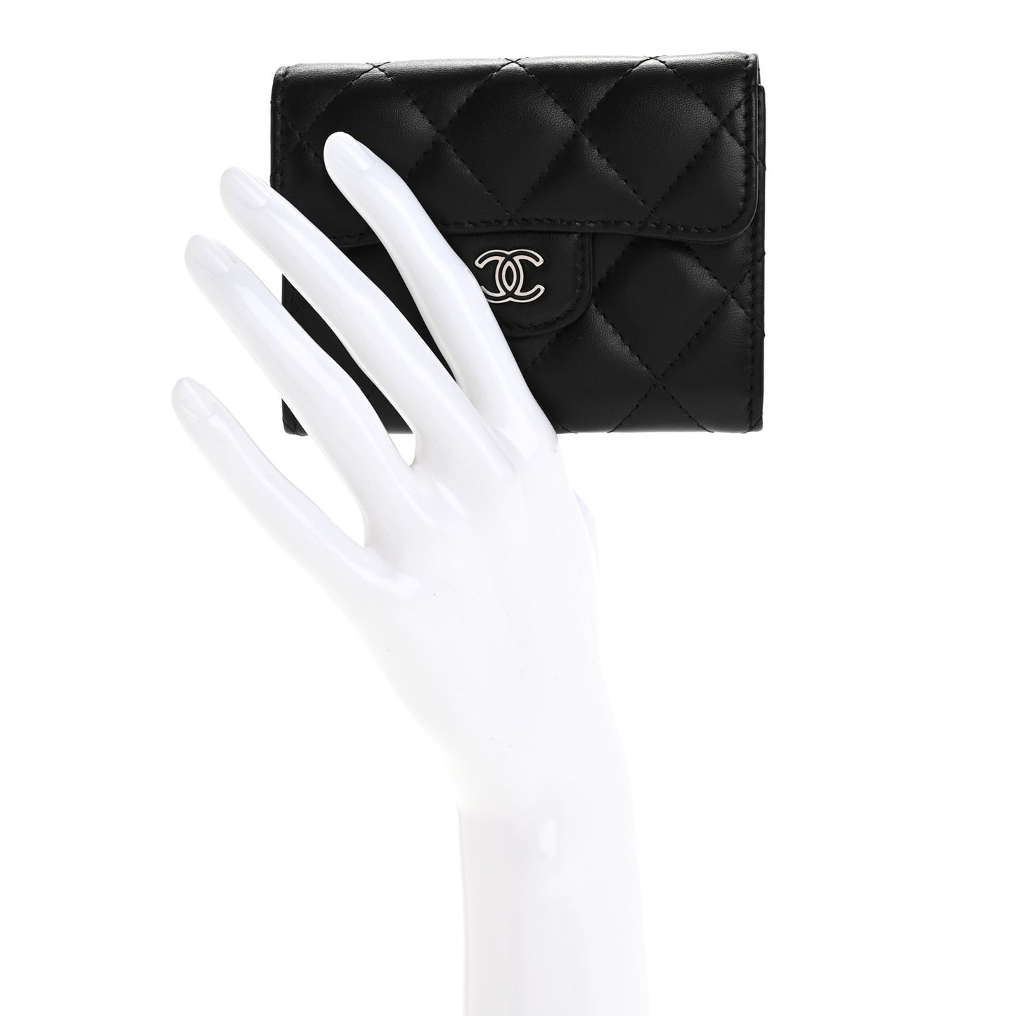 Lambskin Quilted Flap Card Holder Wallet Black