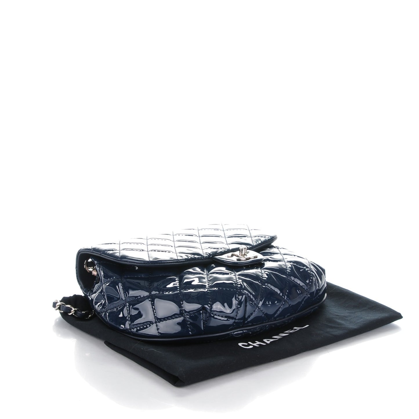 Patent Quilted Medium Bubble CC Flap Navy Blue