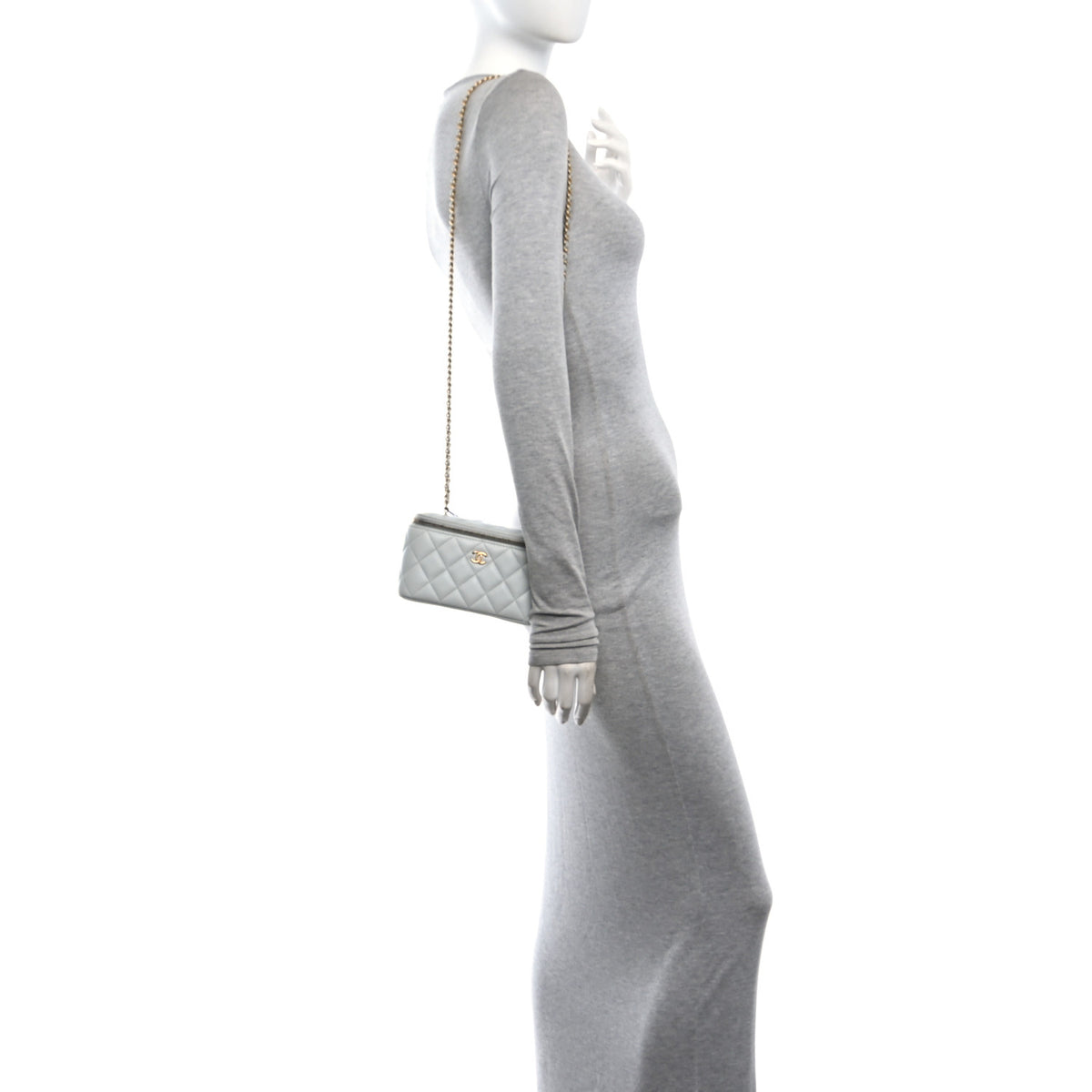 Lambskin Quilted Small Pearl Crush Vanity Case With Chain Grey