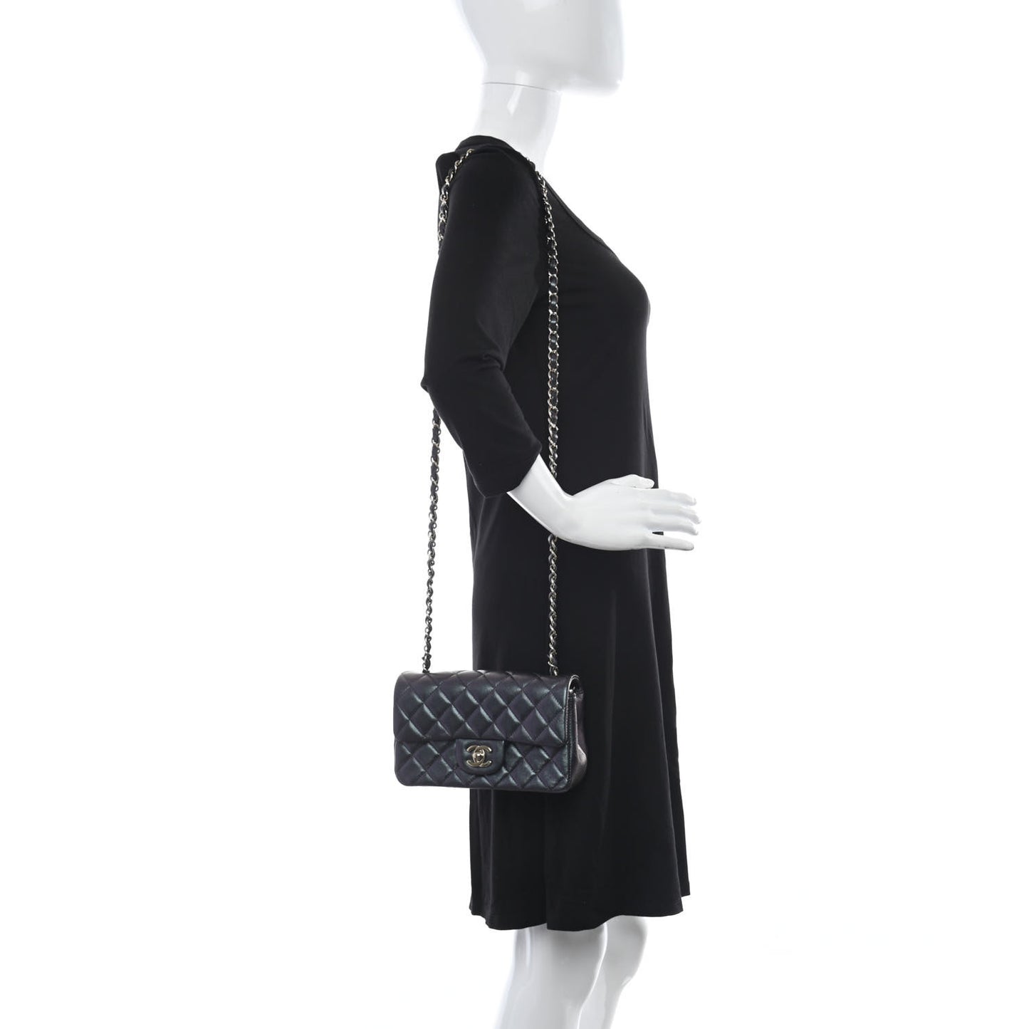 Iridescent Lambskin Quilted Mini Rectangular Flap Black