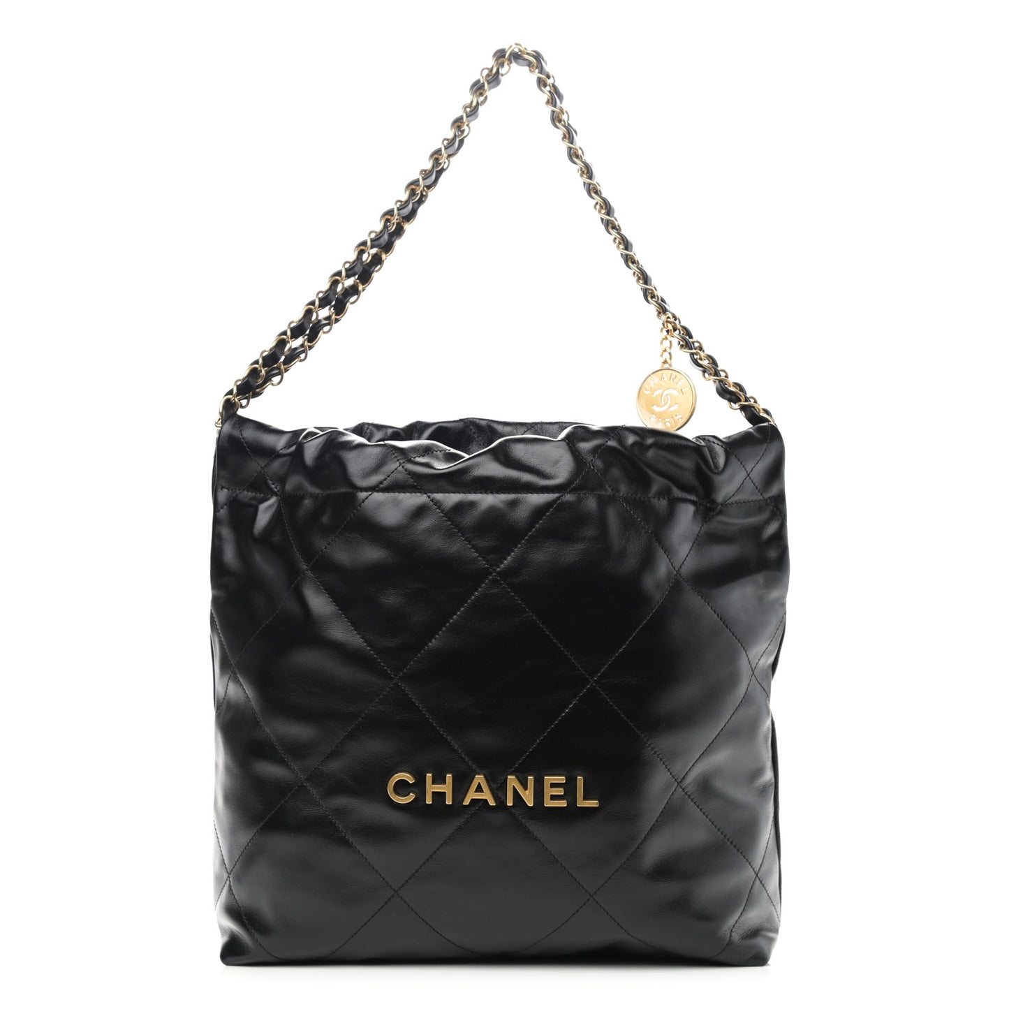 Shiny Calfskin Quilted Small Chanel 22 Black