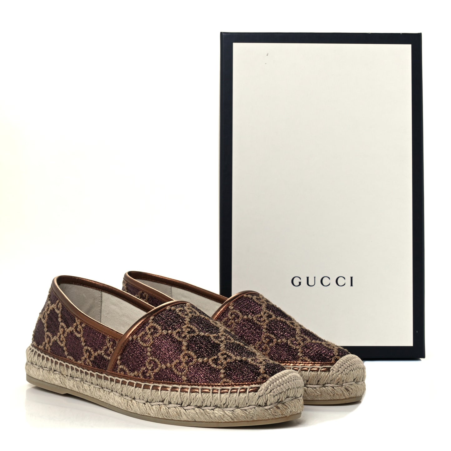 Lame Nappa GG Monogram Espadrilles 38 Brown Beige Light Bronze