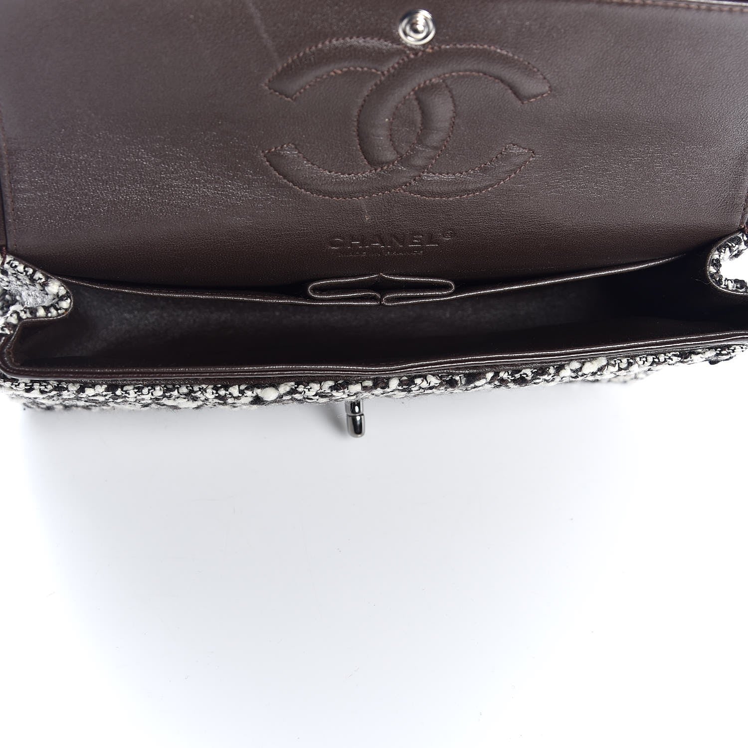 Chanel Tweed Quilted Medium Double Flap White Brown 5 of 7