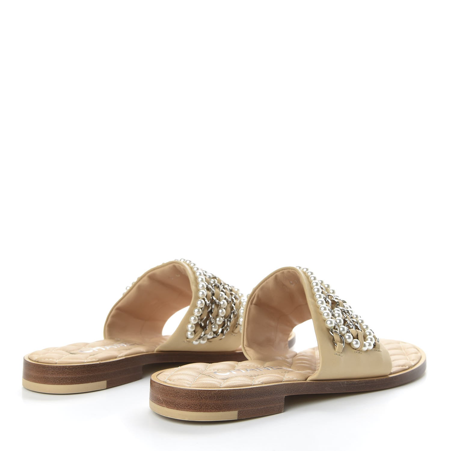 Chanel Pearl Lambskin Chain Flat Sandals 36 Beige 4 of 10