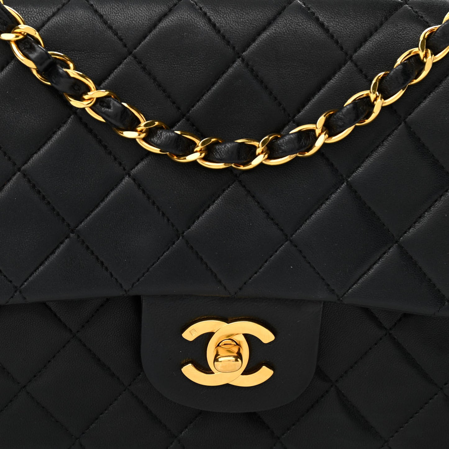 Lambskin Quilted Medium Double Flap Black