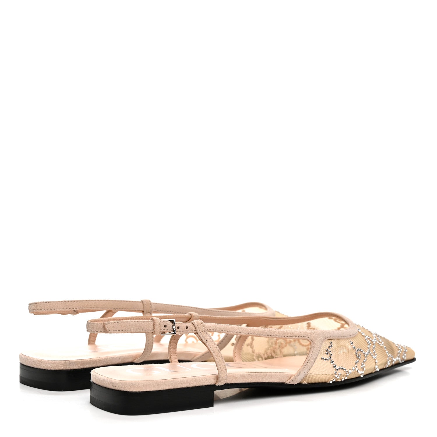Gucci Suede Mesh Crystal GG Monogram Slingback Ballet Flats 37 Light Powder Skin Rose 5 of 9