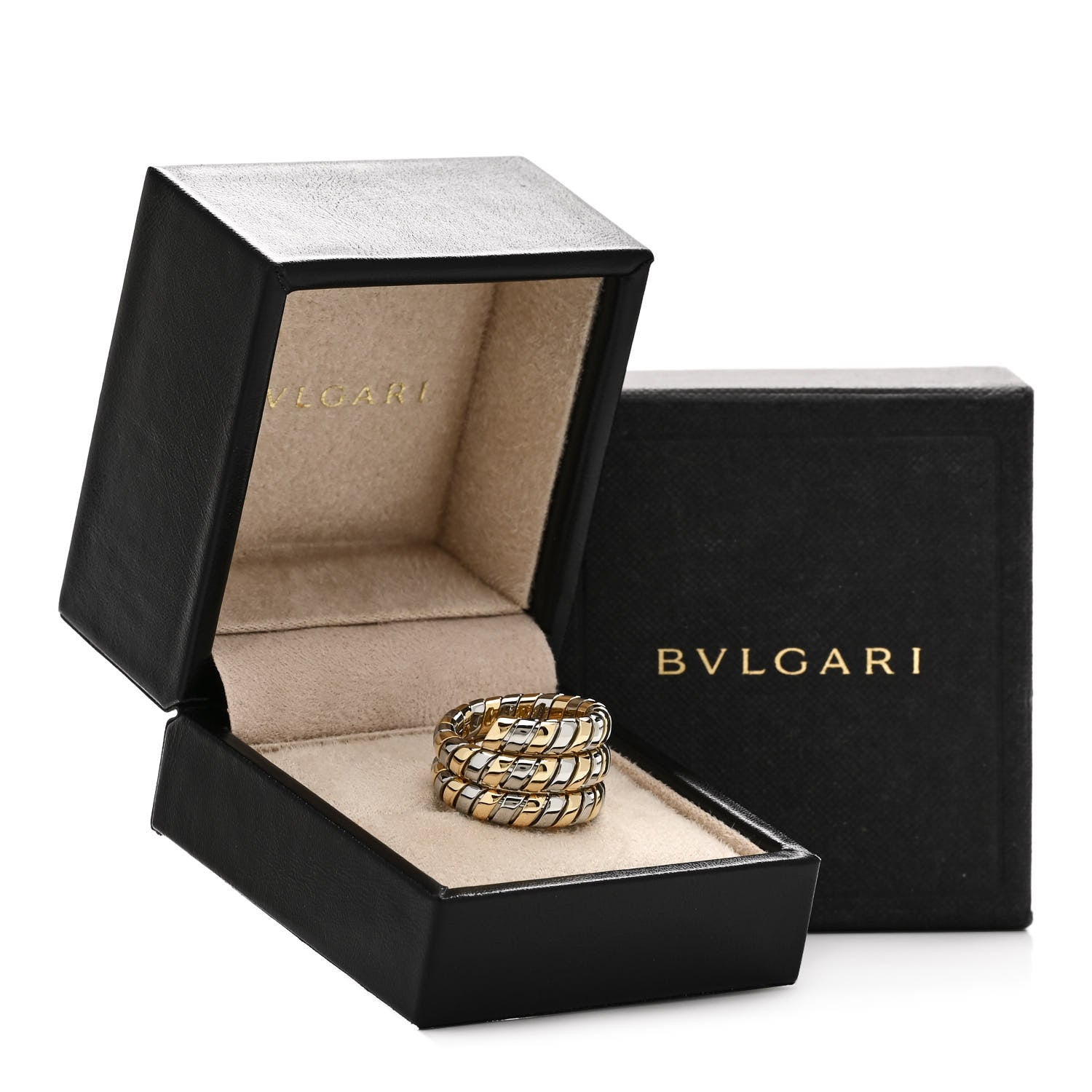 Bulgari 18K Yellow Gold Stainless Steel Spiga Tubogas Ring 53 6.25 5 of 5