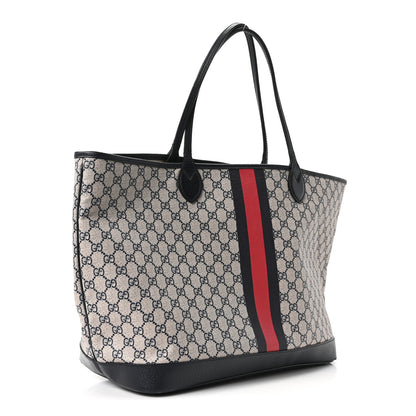 Gucci GG Supreme Monogram Textured Dollar Calfskin Web Large Ophidia Tote Beige Blue 2 of 9