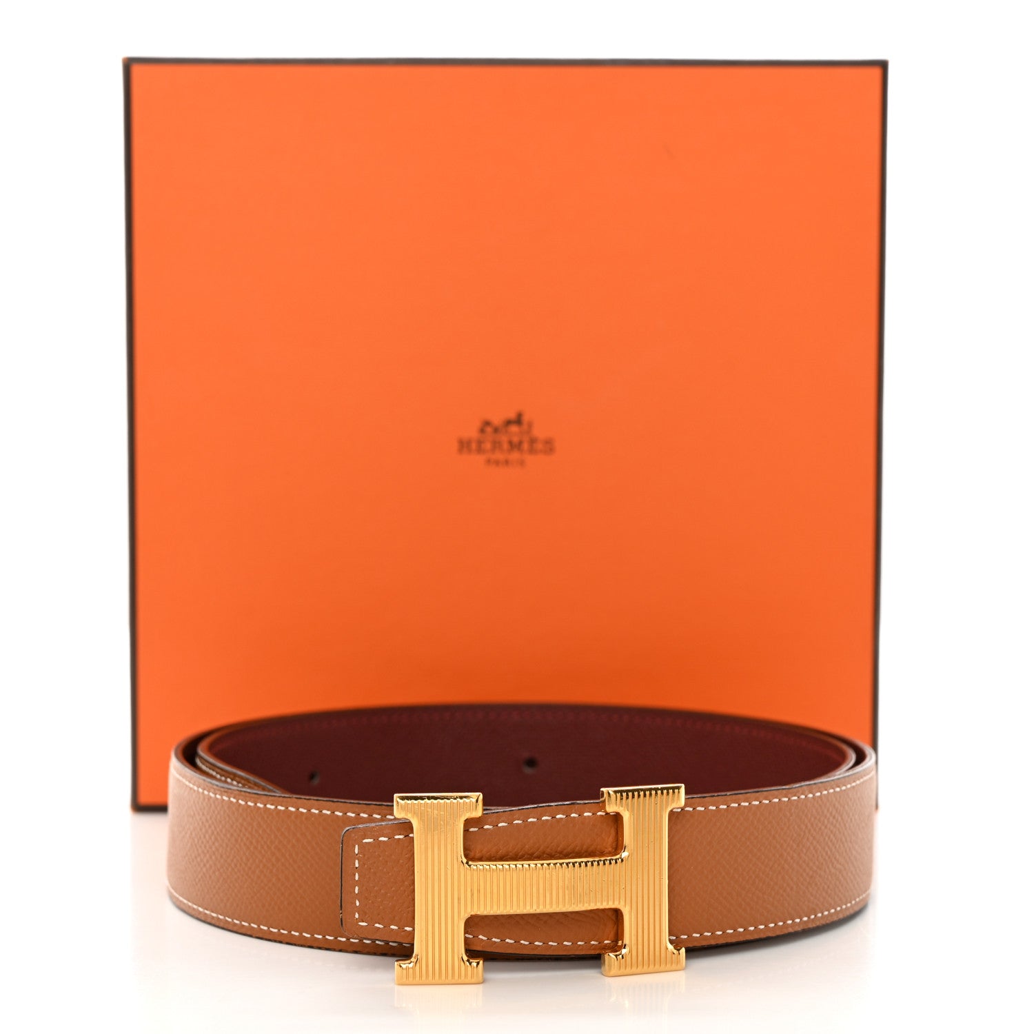 Hermes Epsom 32mm Striee H Belt 80 32 Gold Rouge H 7 of 7