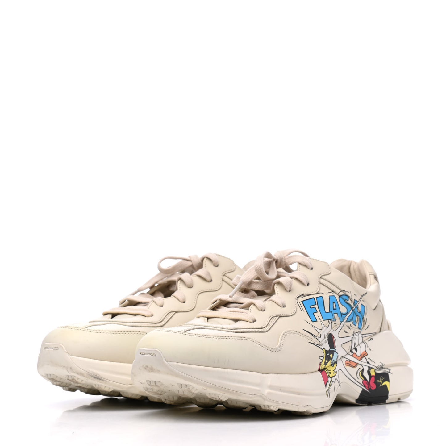 X DISNEY Calfskin Donald Duck Mens Rhyton Sneakers 10 Ivory