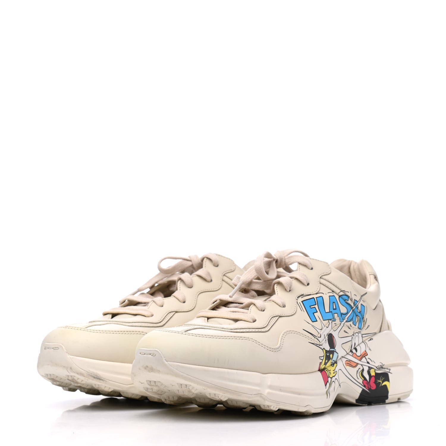 Gucci X DISNEY Calfskin Donald Duck Mens Rhyton Sneakers 10 Ivory 3 of 9