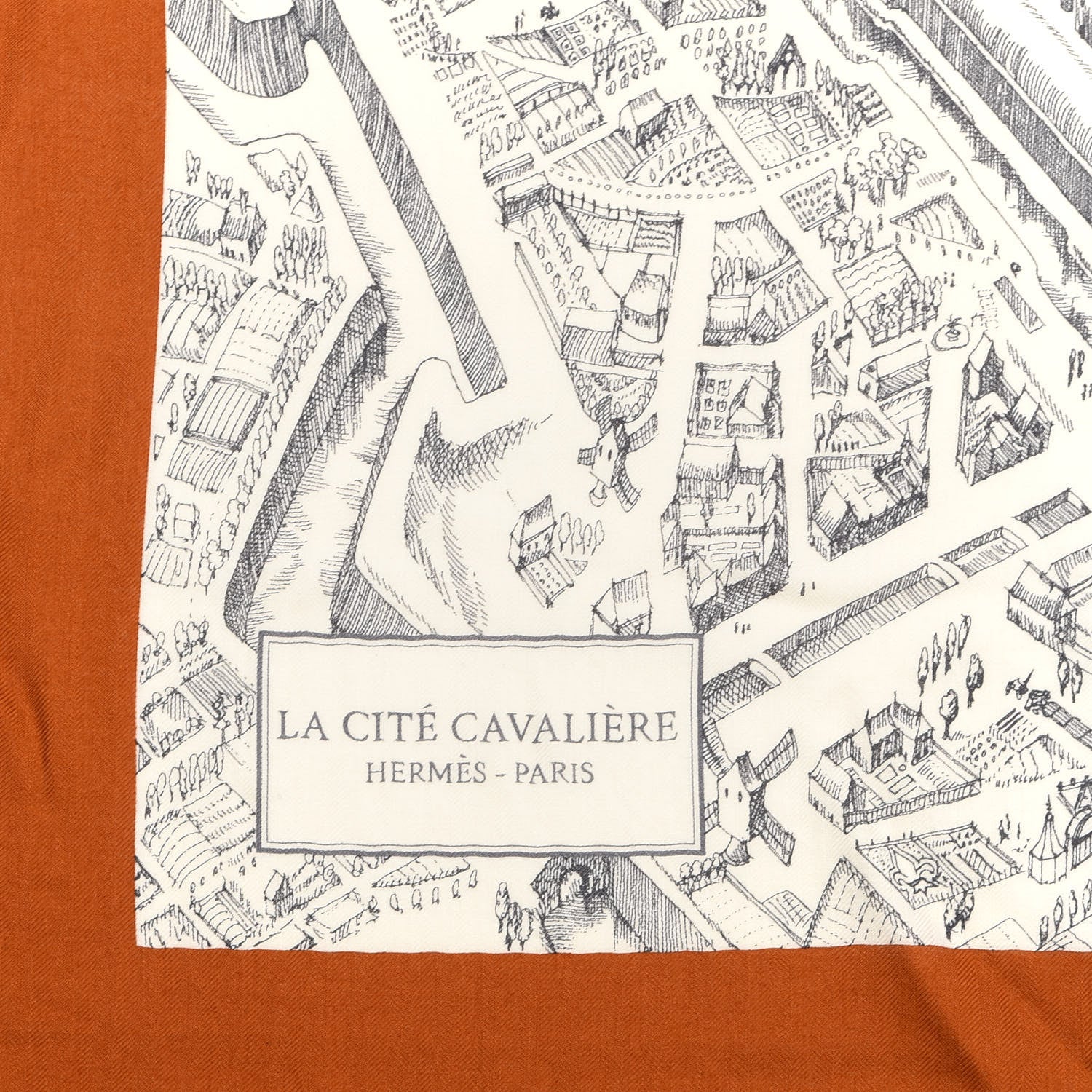 Hermes Cashmere Silk La Cite Cavaliere Shawl 140 Caramel White Anthracite 4 of 5