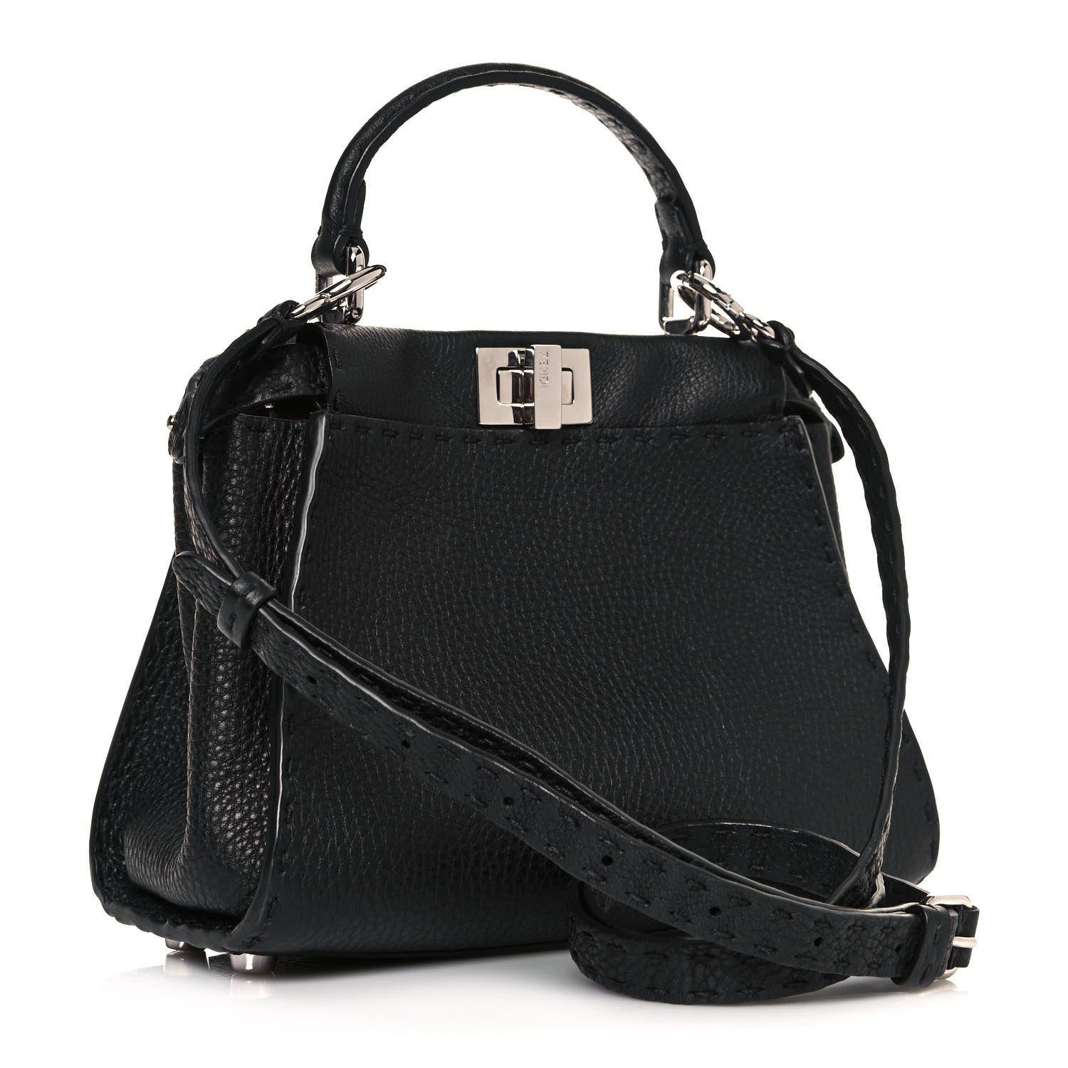 Fendi Cuoio Romano Selleria Bi-Color Mini Peekaboo Iconic Satchel Black Mou 3 of 13
